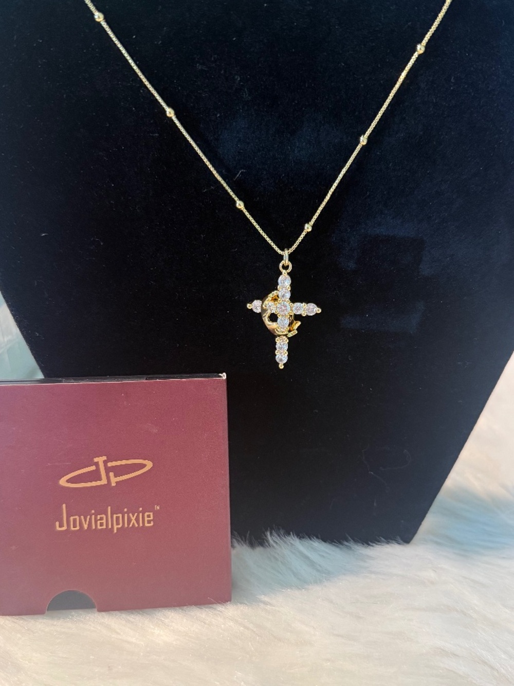 Cross and Crown Necklace - Paving Zircon Cross Rotating Crown Women's Necklace - Picture 5 of 5